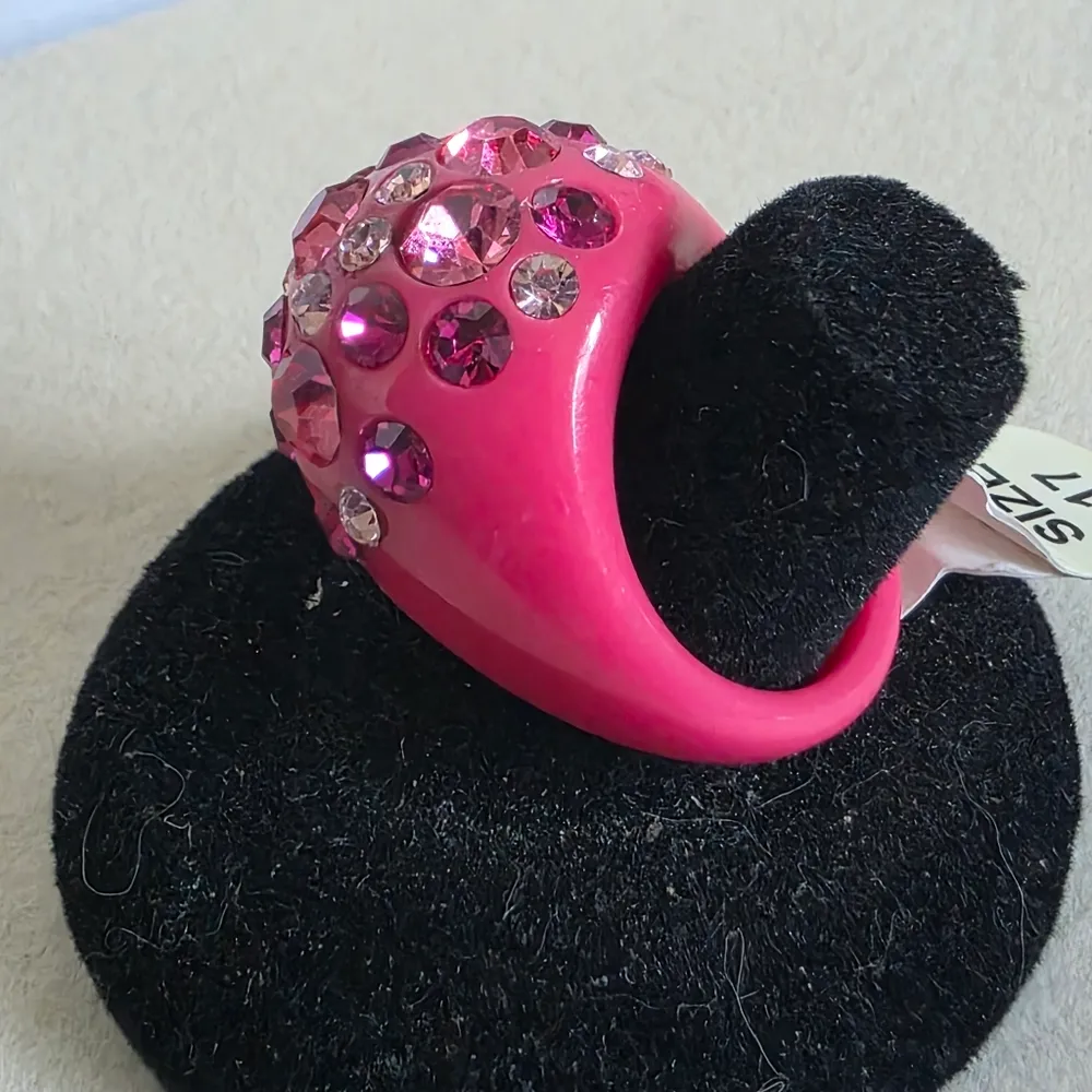 Barbie Pink Acrylic Dome Ring With Crystal Rhinestones - Image 6