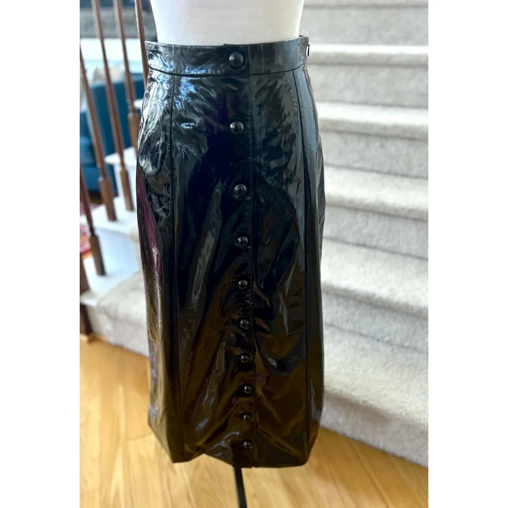 Rhode Remi Faux Patent Leather Button Front Midi Skirt Black Size 4 - Image 2