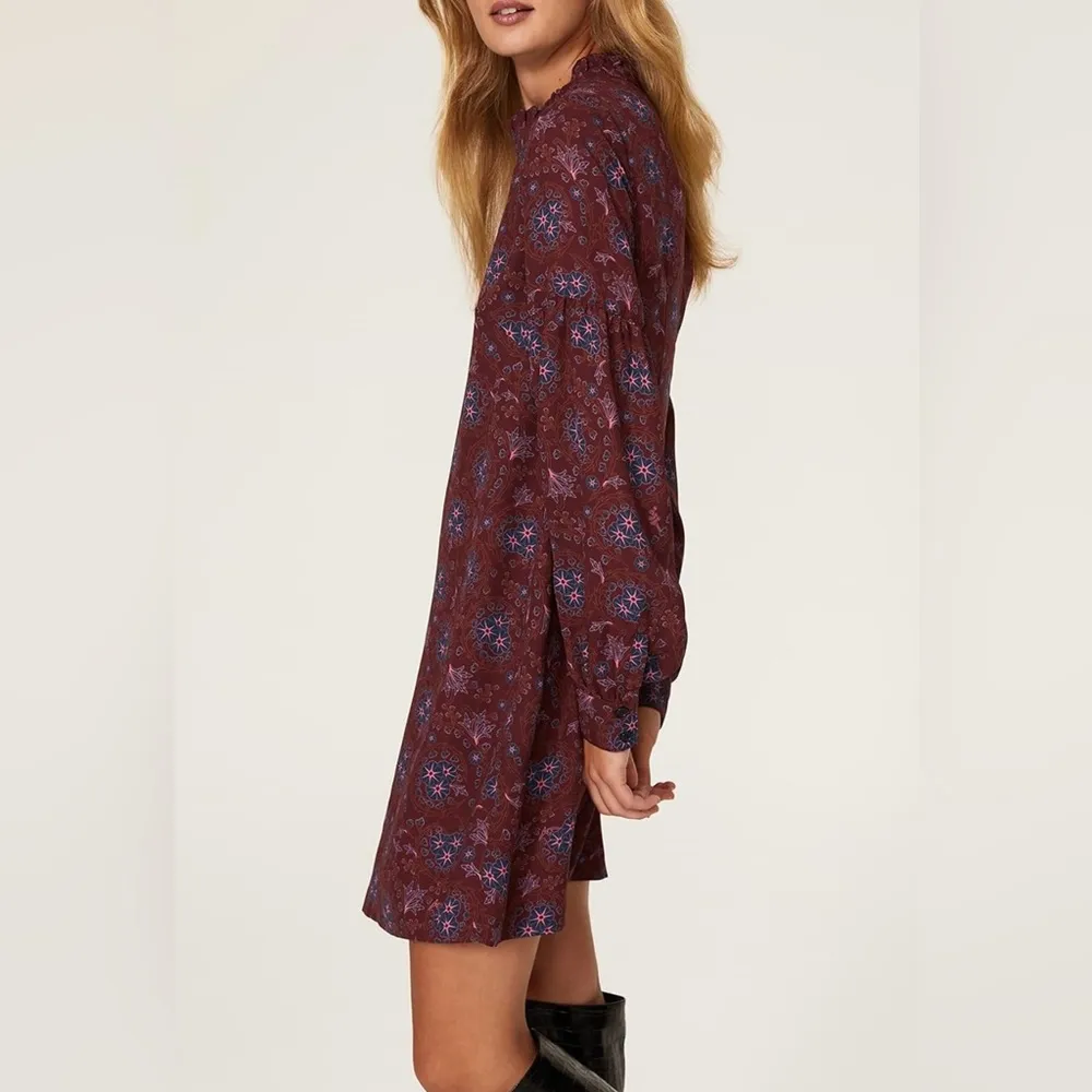 Derek Lam Mock Neck Shift Dress 40 Floral Crepe Maroon 6 - Image 7