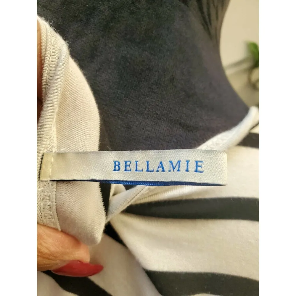 Bellamie Women's White Striped Polyester Sleeveless Round Neck Knee Length Dress - Image 8