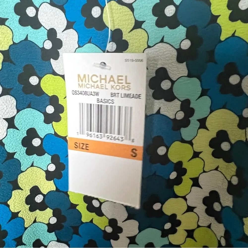 Michael Michael Kors Women's Short Sleeve Limeade Floral Elastic Waist Blouse S - Image 13