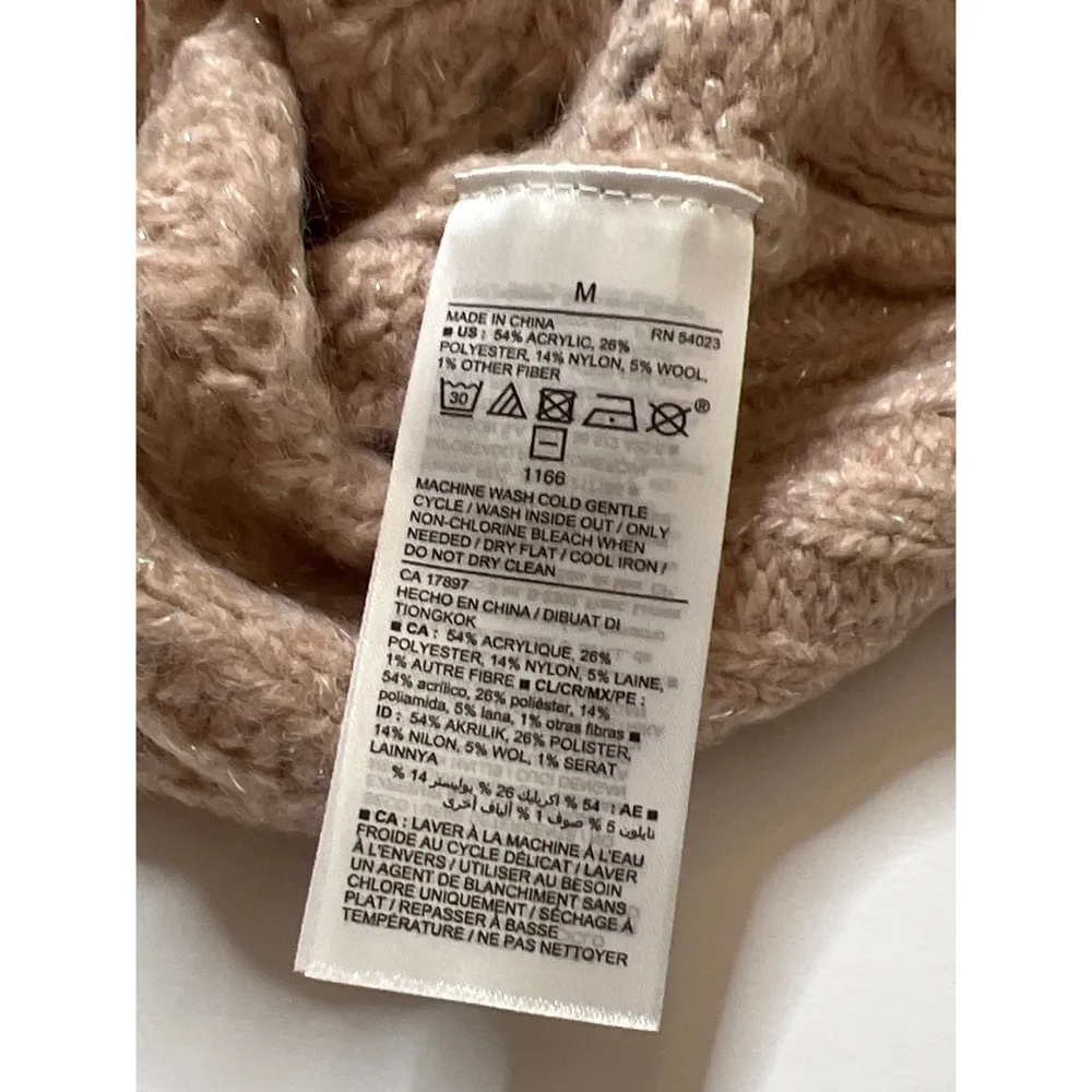 Old Navy Blush Pink Ruffle Trim Metallic Pointelle Knit Sweater Sz M - Image 8