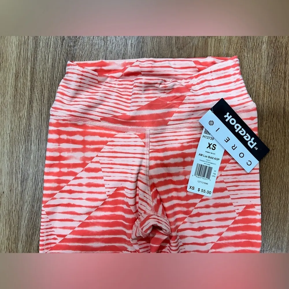 Reebok XS Women’s Core 10 Lux 2.0 Mid-Rise Print Legging Aura Orange NWT - Image 2