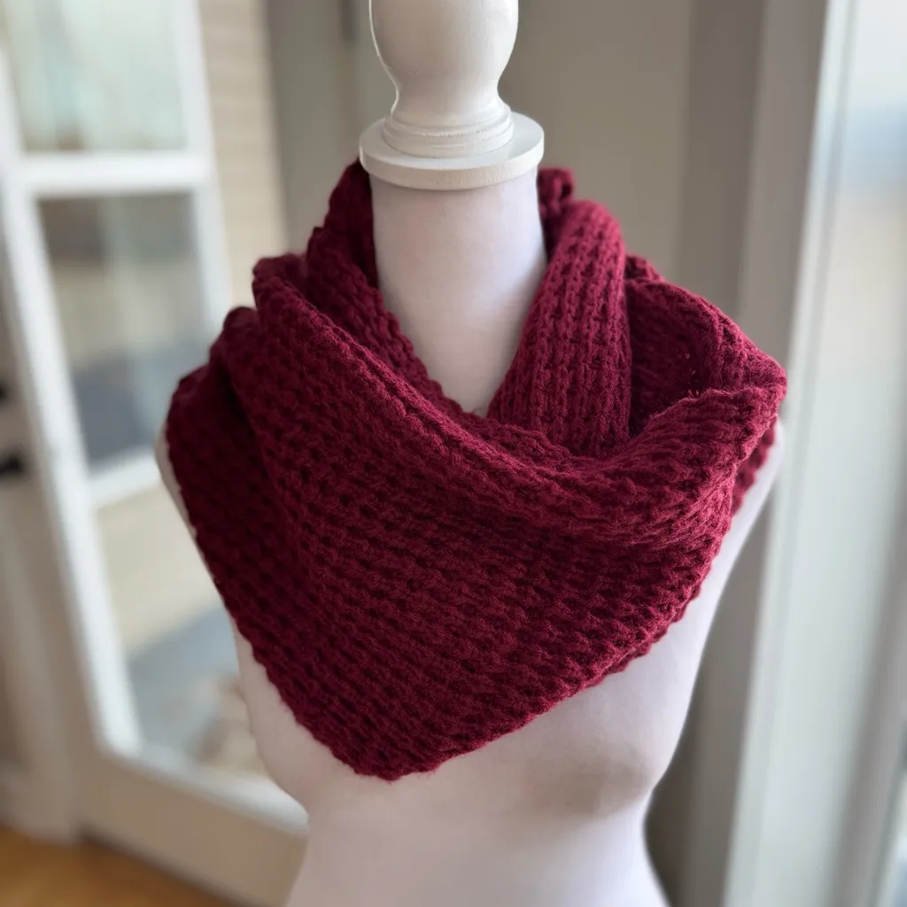 Burgundy Wine Dark Red Chunky Knit Infinity Scarf Wrap Hood - Image 2