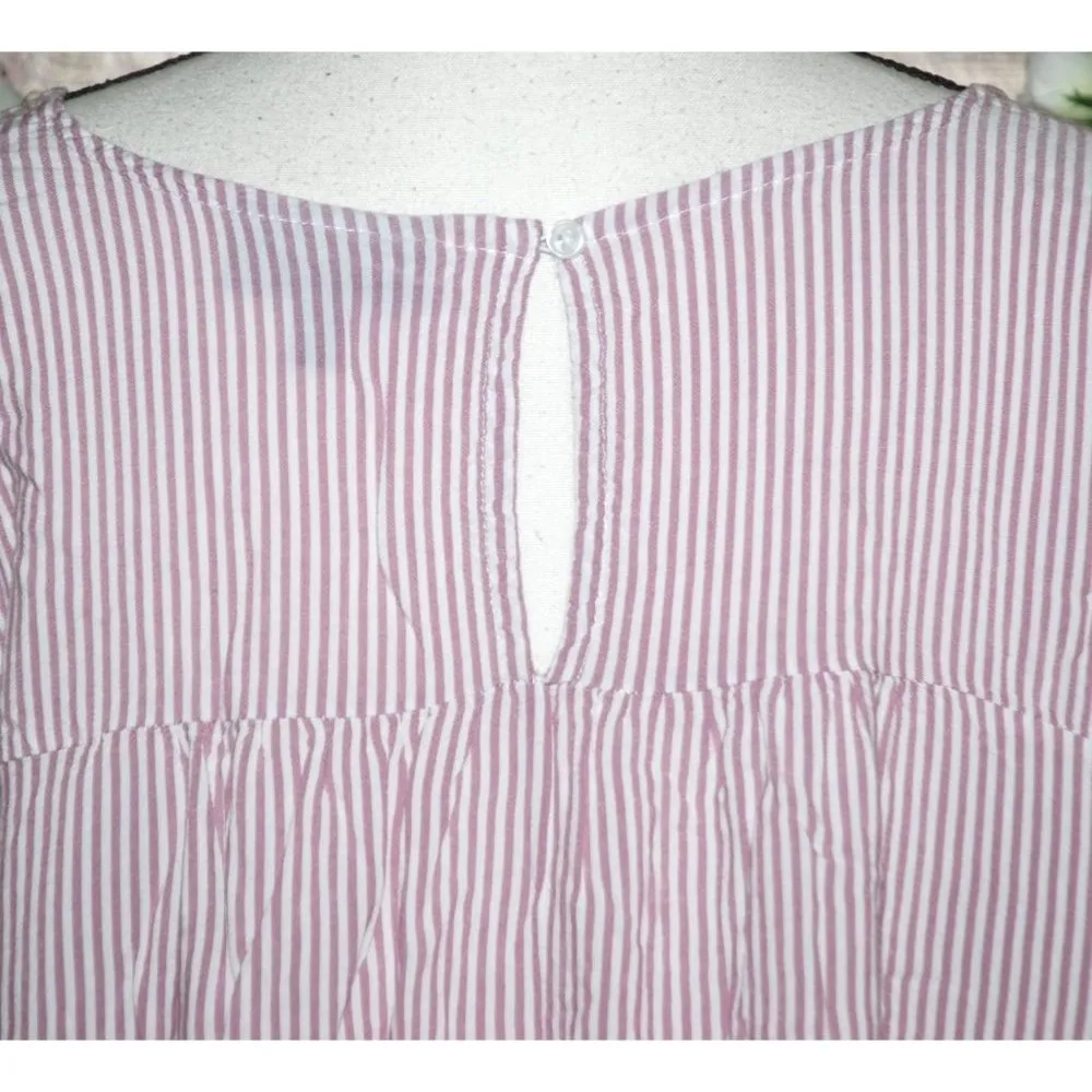 Lane Bryant Purple Striped Blouse Top Tunic Size 26W 28W Long Lace Sleeve - Image 7