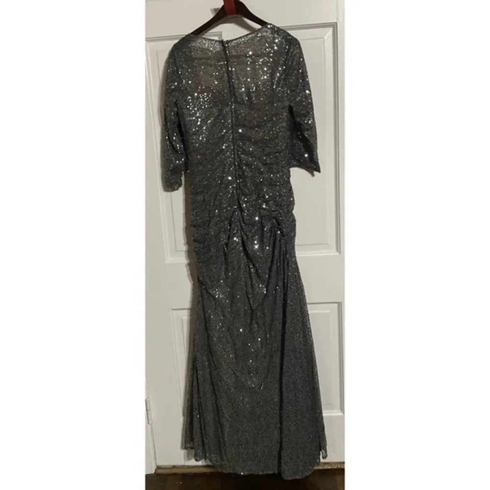 La Femme 28065 Sequined Shirred Trumpet Formal Dress Gunmetal 14 Mother of Bride - Image 4
