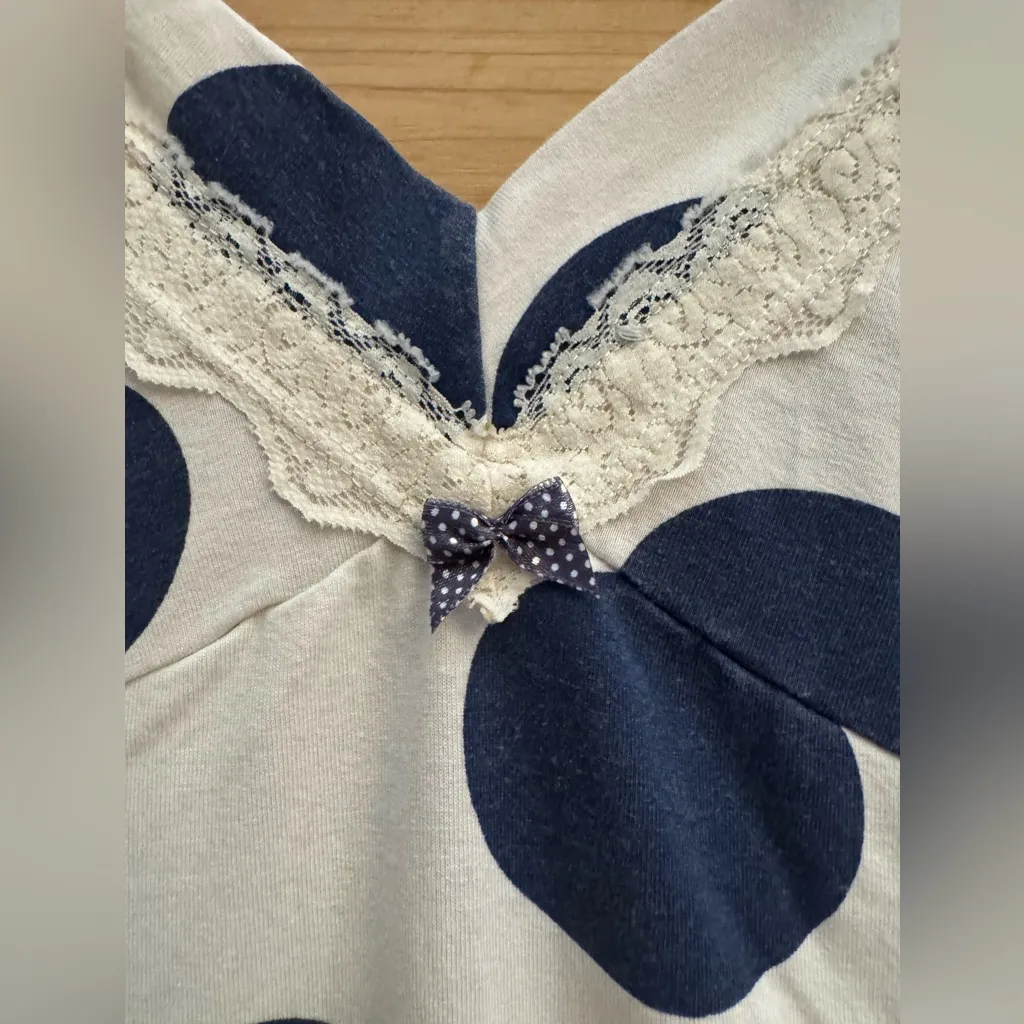 Vintage Sabary Lingerie Size Small Navy White Babydoll Lacey Strappy Tank Top Blue - Image 2