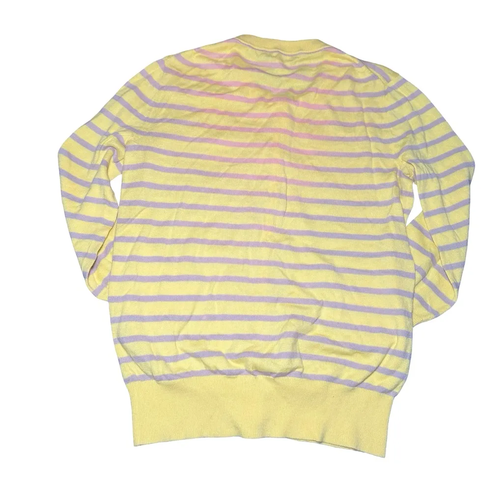 J. Crew Classic Cotton Preppy Cardigan Sz XS Lightweight Yellow Striped Sweater - Image 3