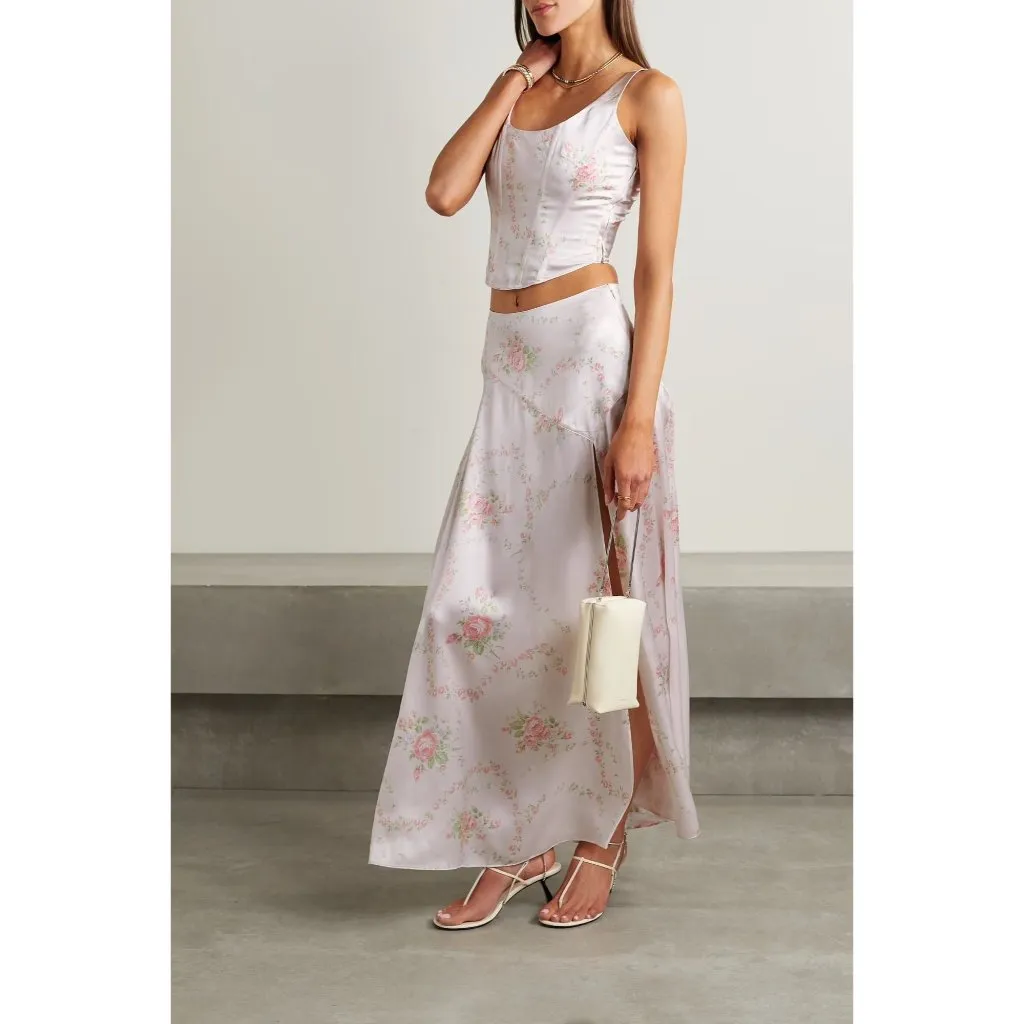 LOVESACKFANCY Ziggy Skirt in Angelic Pink 2 Satin Maxi Long Floral - Image 15