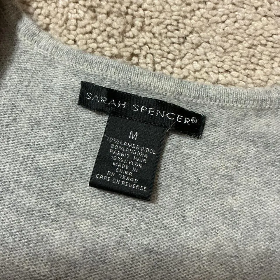 SARAH SPENCER Wool Feather Print Cardigan Sweater Womens M V Neck Button Up Knit Size M - Image 3