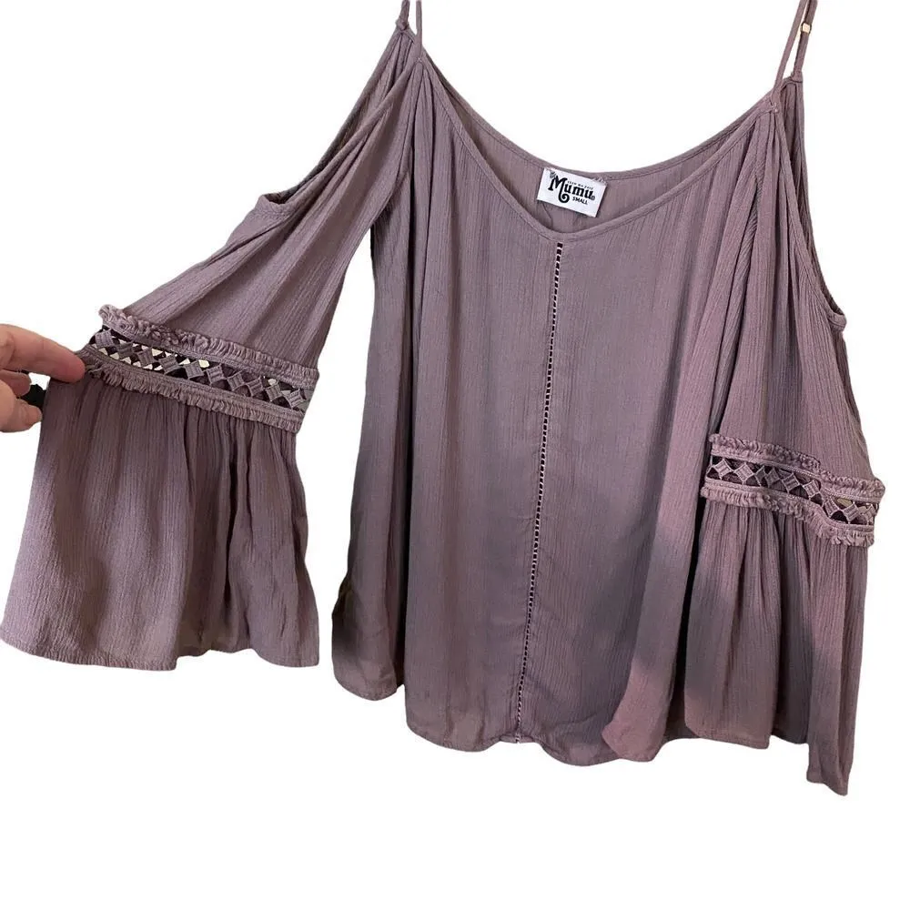 Show Me Your Mumu Boho Cold Shoulder Dune Tucker Top Size Small - Image 3