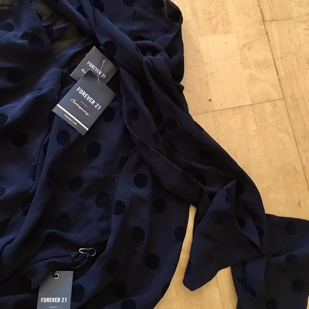 Forever 21 Semi-Sheer High-Neck Blouse, Polka Dots, Black, Size XS - Image 6