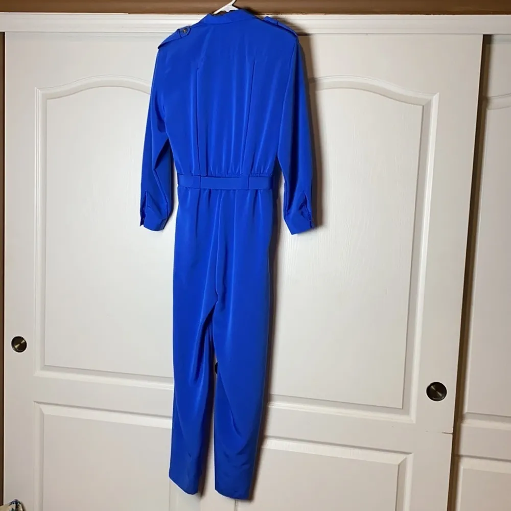 80s VINTAGE BLUE CHAUS JUMPSUIT ROMPER ONE PIECE BUSINESS CASUAL BABE Size L - Image 5