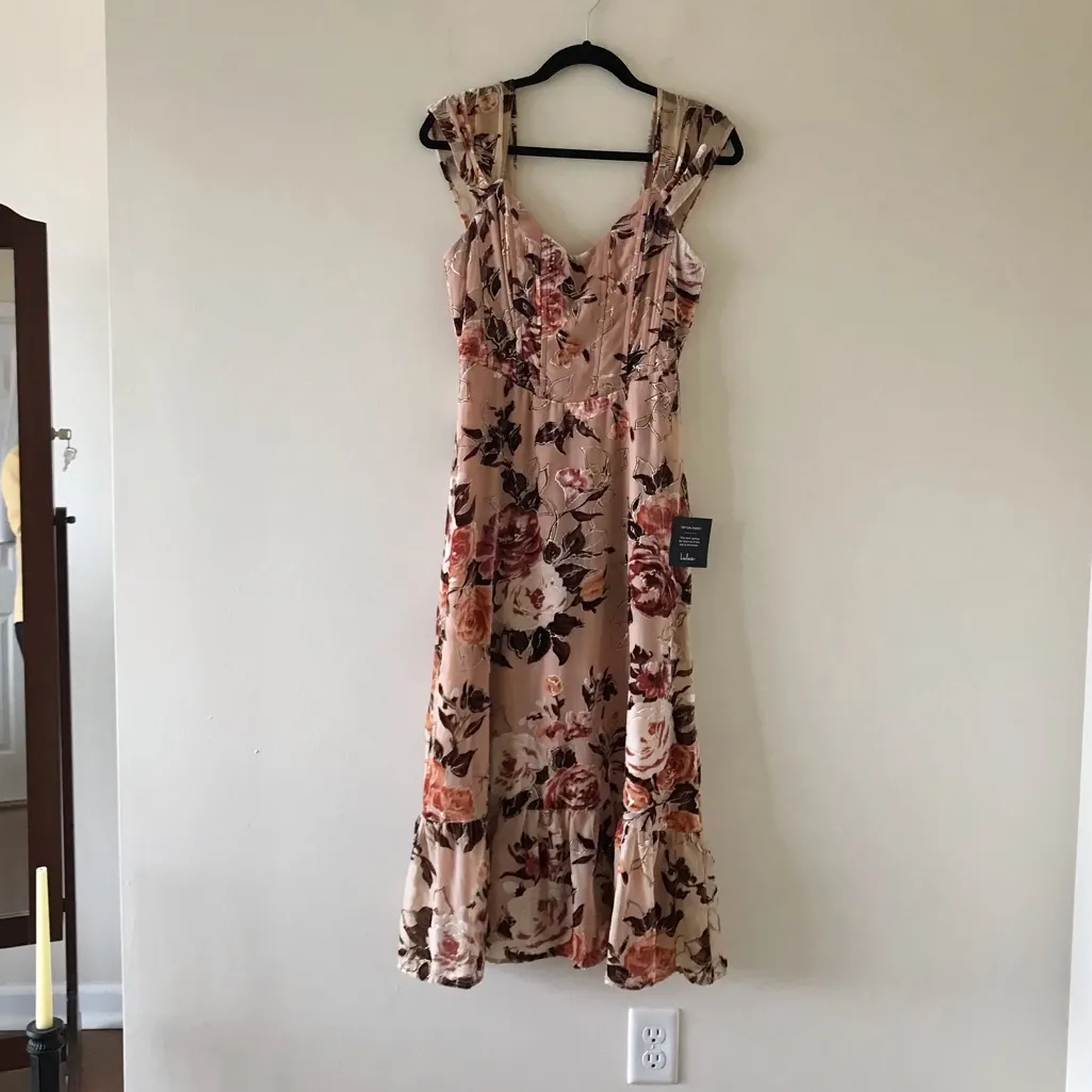 Composed Beauty Blush Pink Burnout Velvet Floral Midi Dress, NWT - Image 4