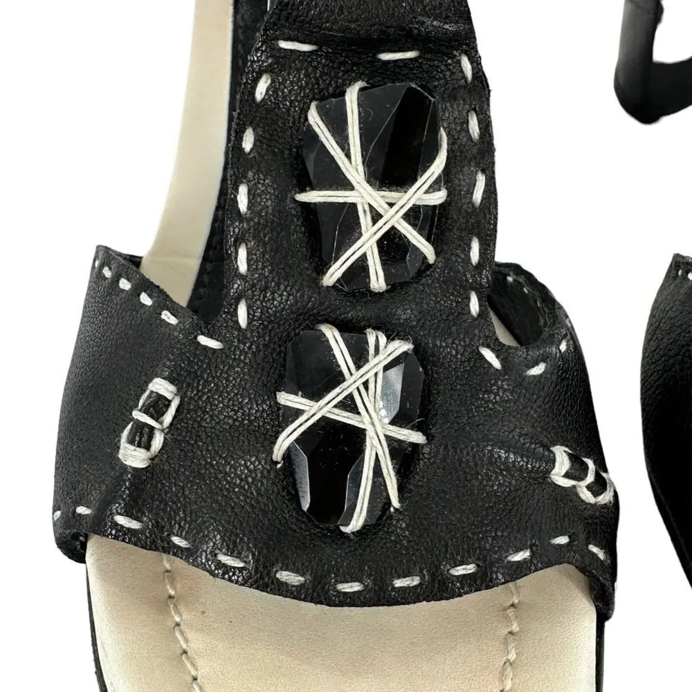 Henry Beguelin Black Leather Beaded Boho Sandals Size 38.5 - Image 6