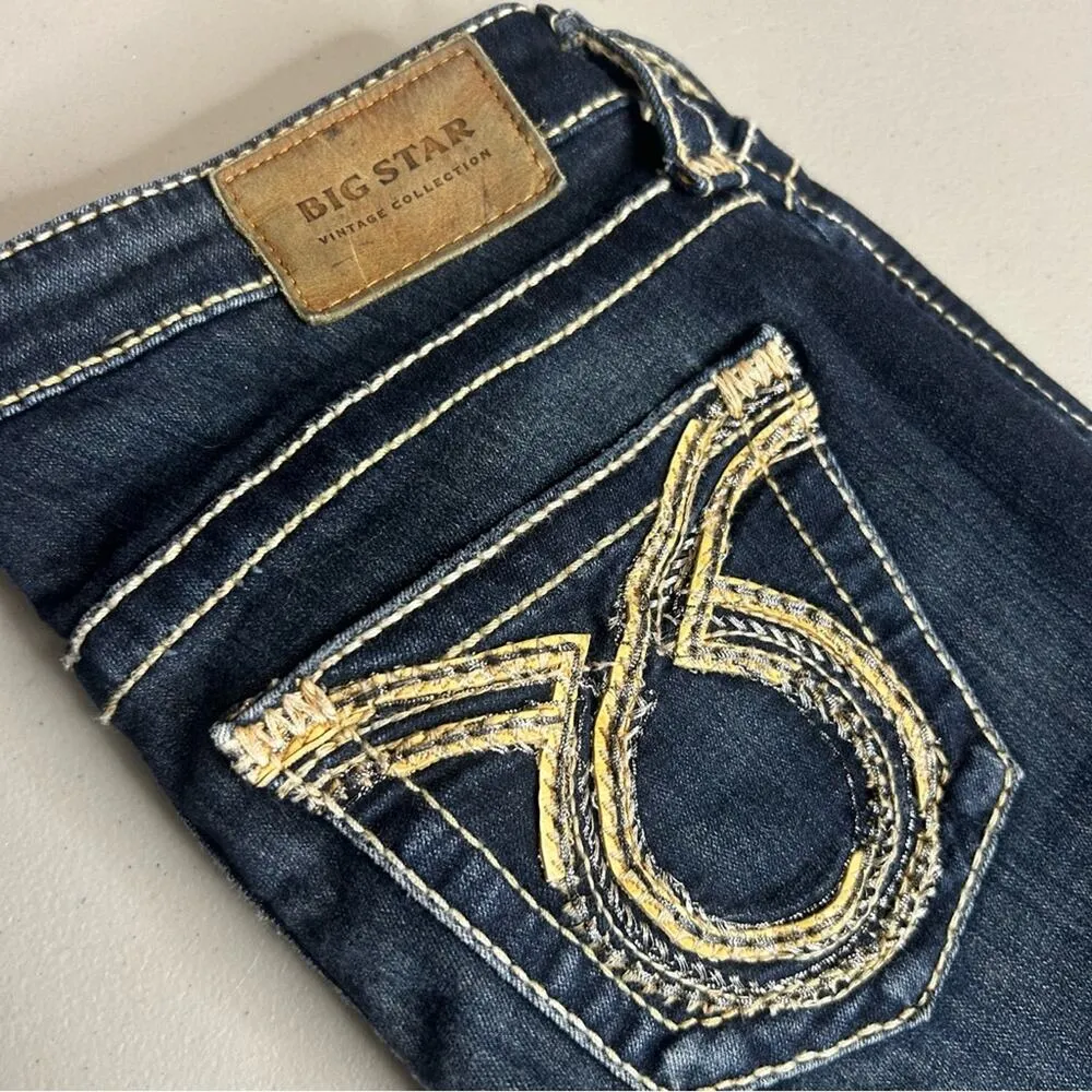 Big Star Maddie Skinny Denim Blue Jeans Embroidered Pockets Womens Size 27R - Image 3