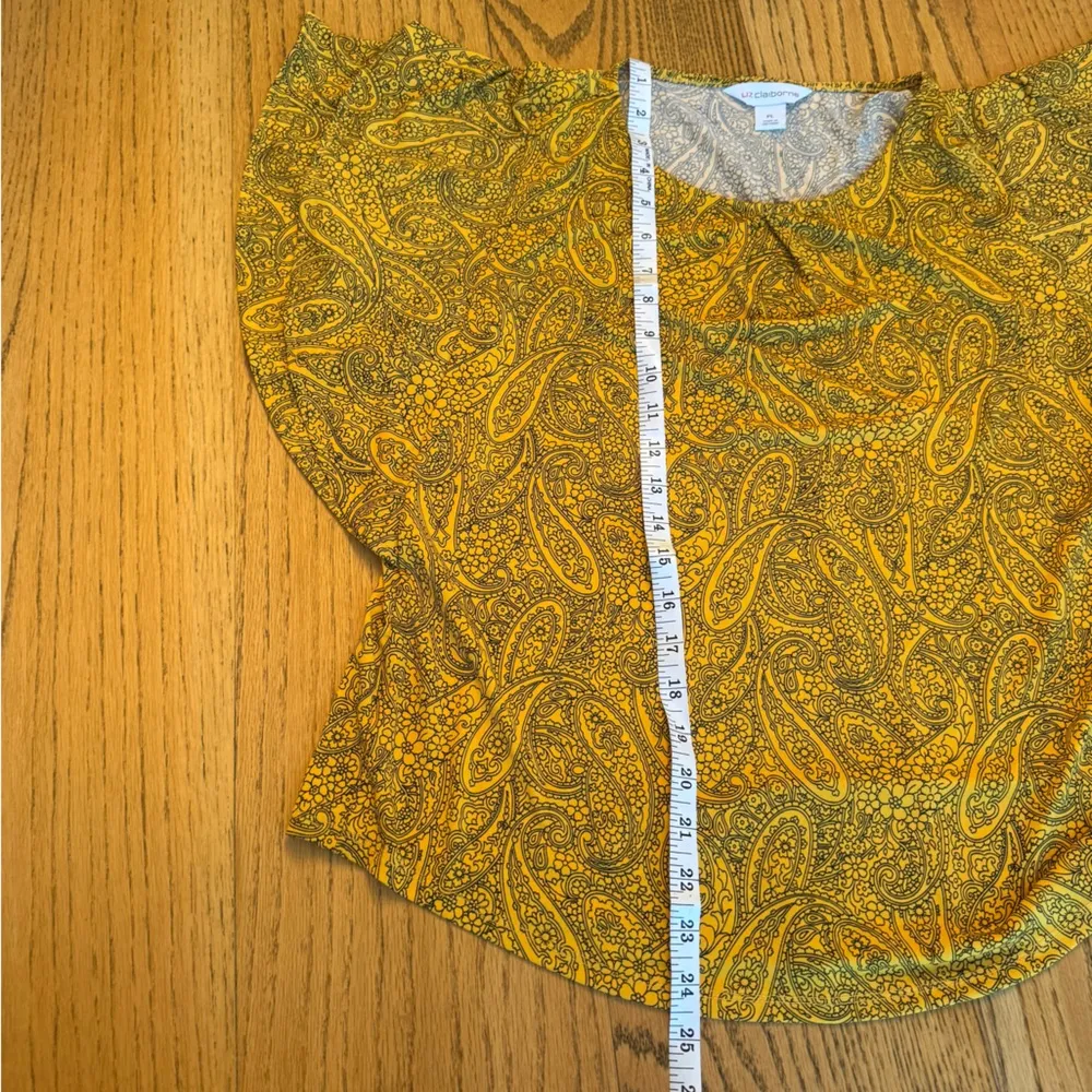 Liz Claiborne Size PL Petite Large Yellow Paisley Print & Dolman Sleeves Blouse - Image 6