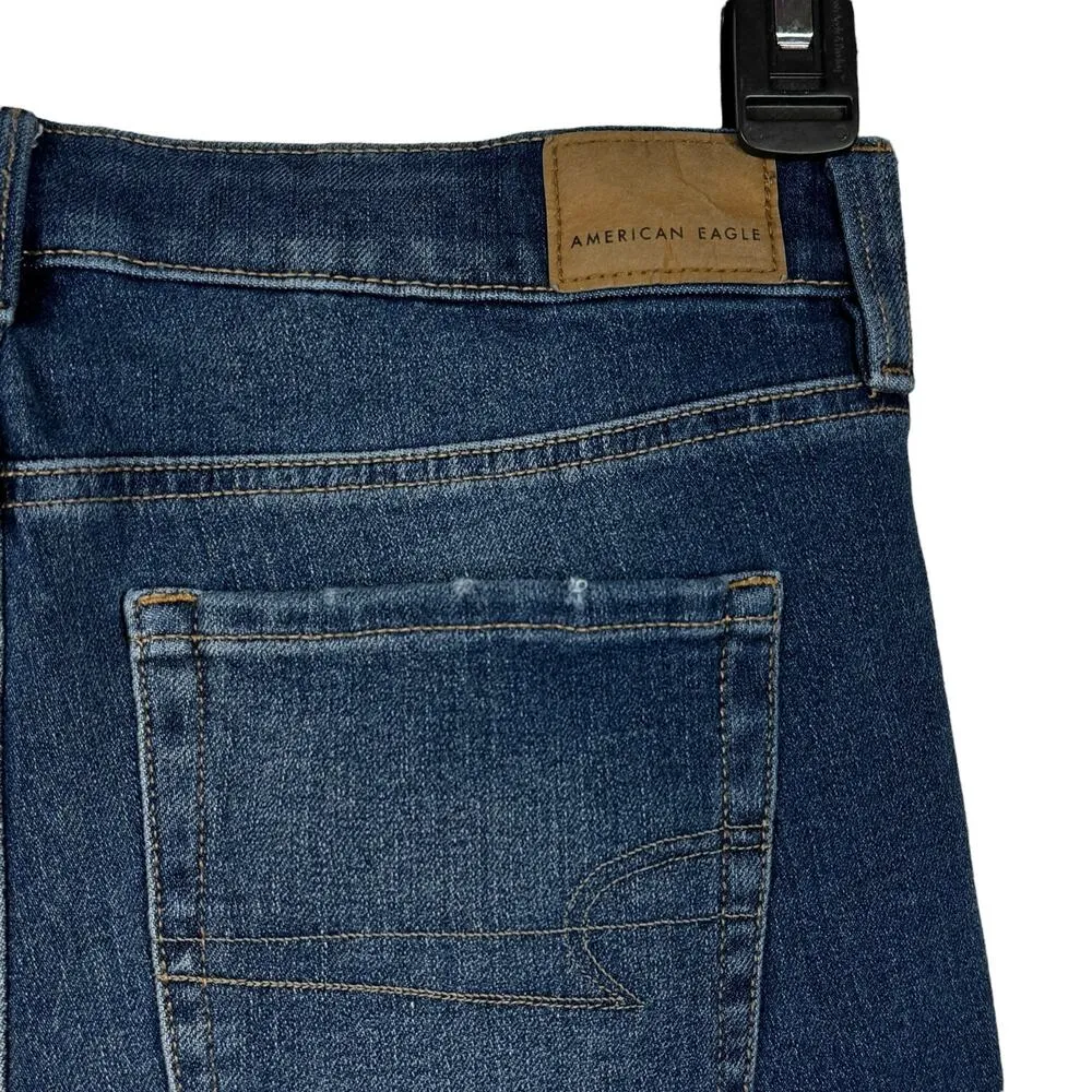 American Eagle SZ 4 MIDI The Dream Jean Shorts Frayed Stretch 
Mid-Rise Whisker - Image 4