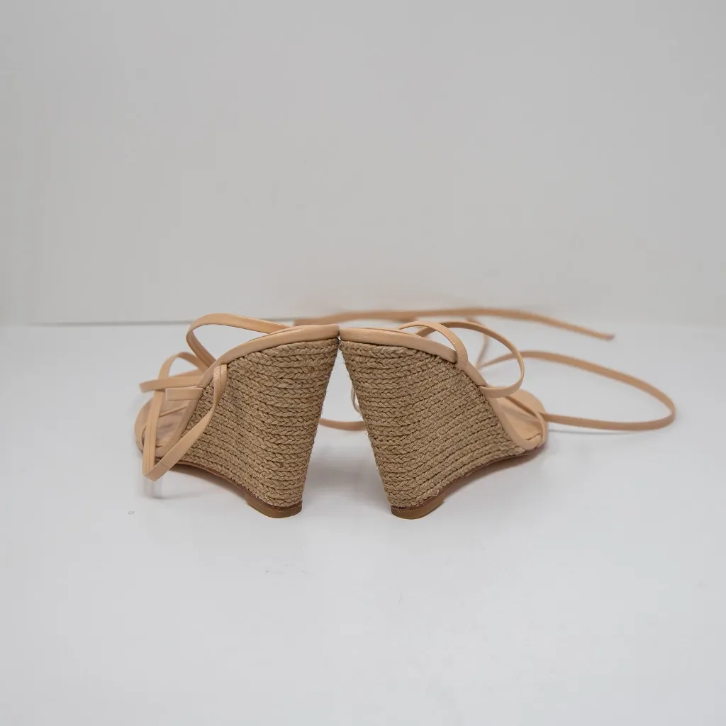 Raye Naya Genuine Leather Raffia Woven Espadrille Wedge High Heels Shoes Nude 7 - Image 3