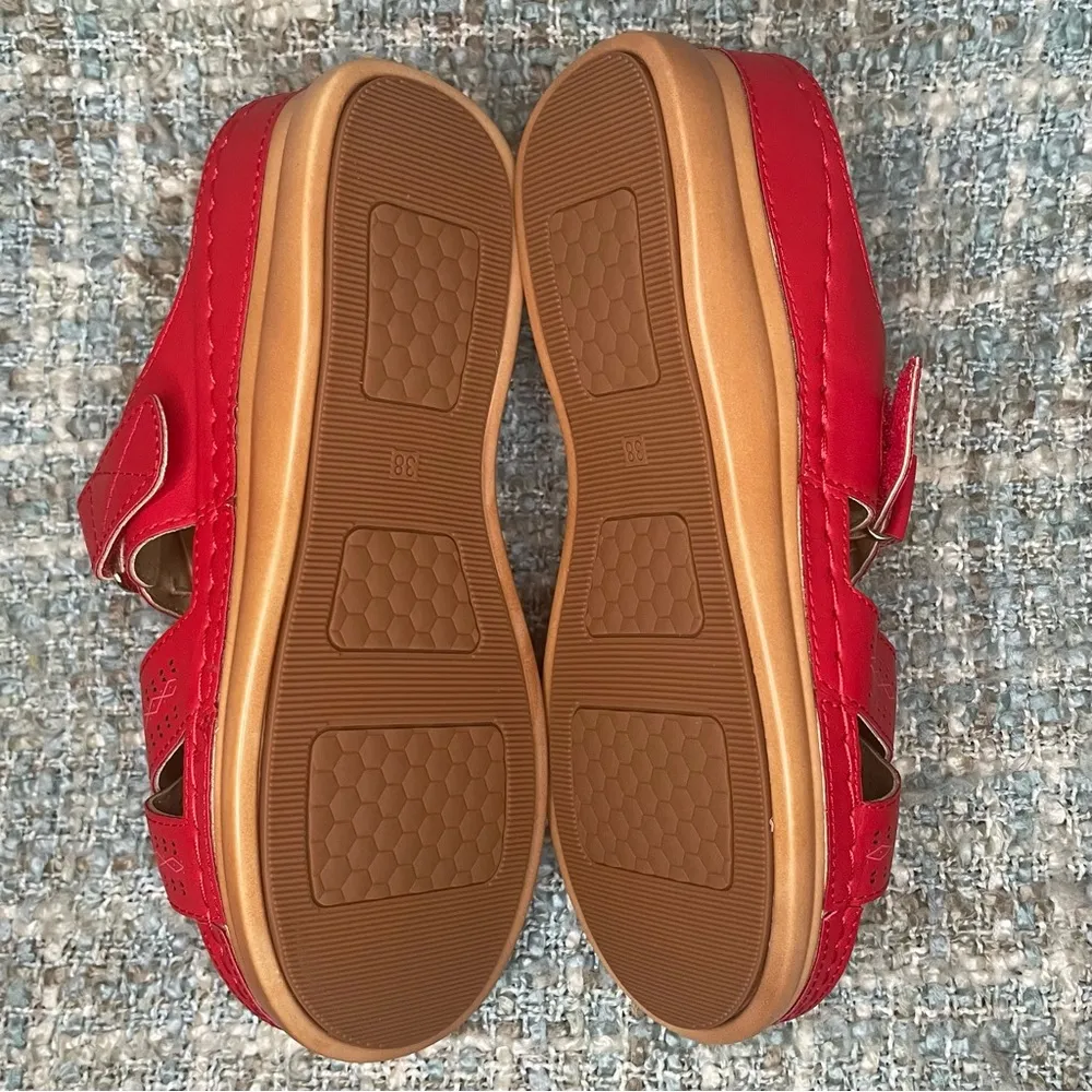 SMajong Women's Wedge Open Toe Sandals in Red Size 7.5 - Image 7