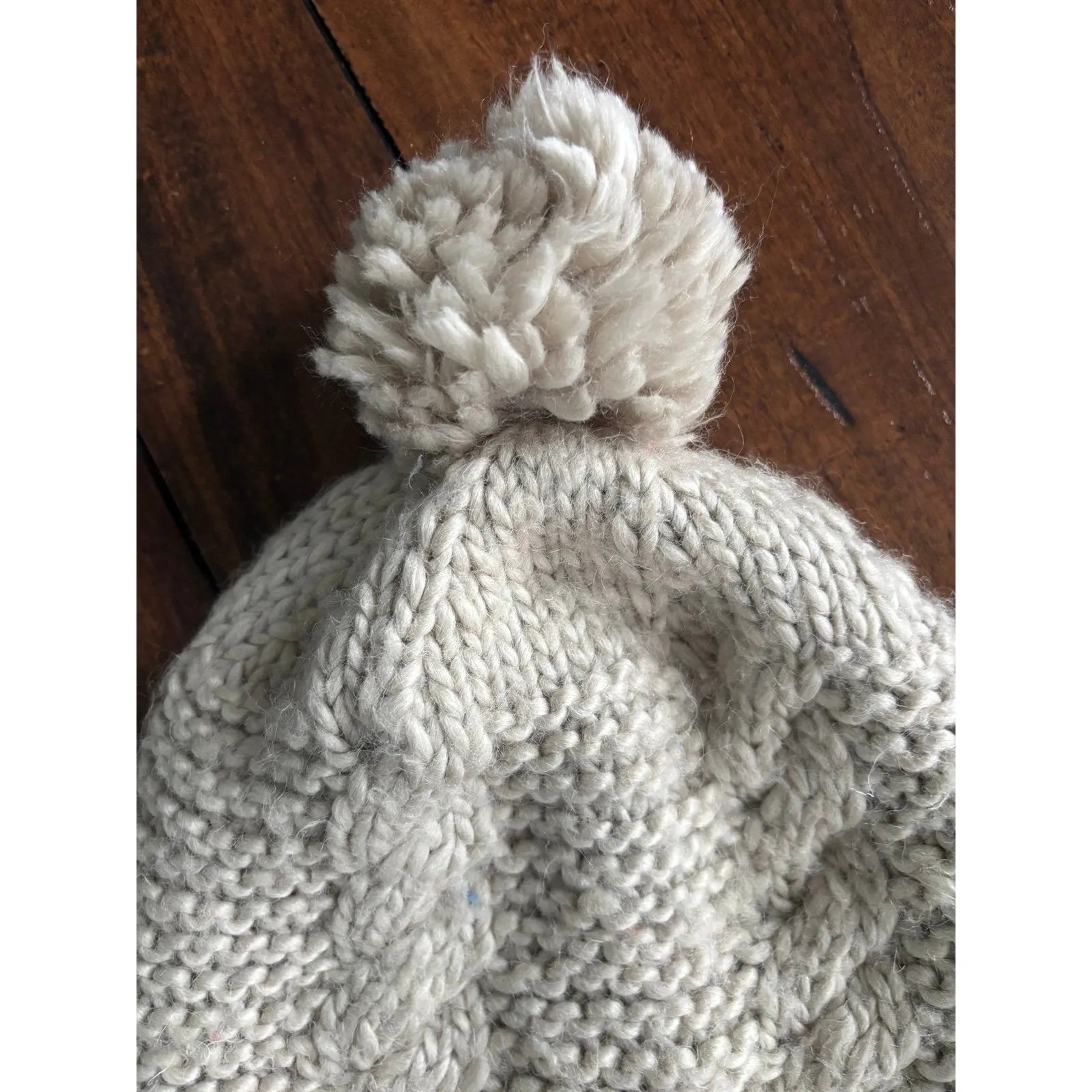 The North Face Wool Blend Hat Beanie Womens One Size Beige Cable Knit Ear Flap - Image 3