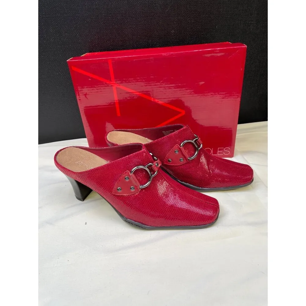 Aerosoles Womens Red Snake Leather Slip on Shoes Heels Size 9 SKU 6586 - Image 3