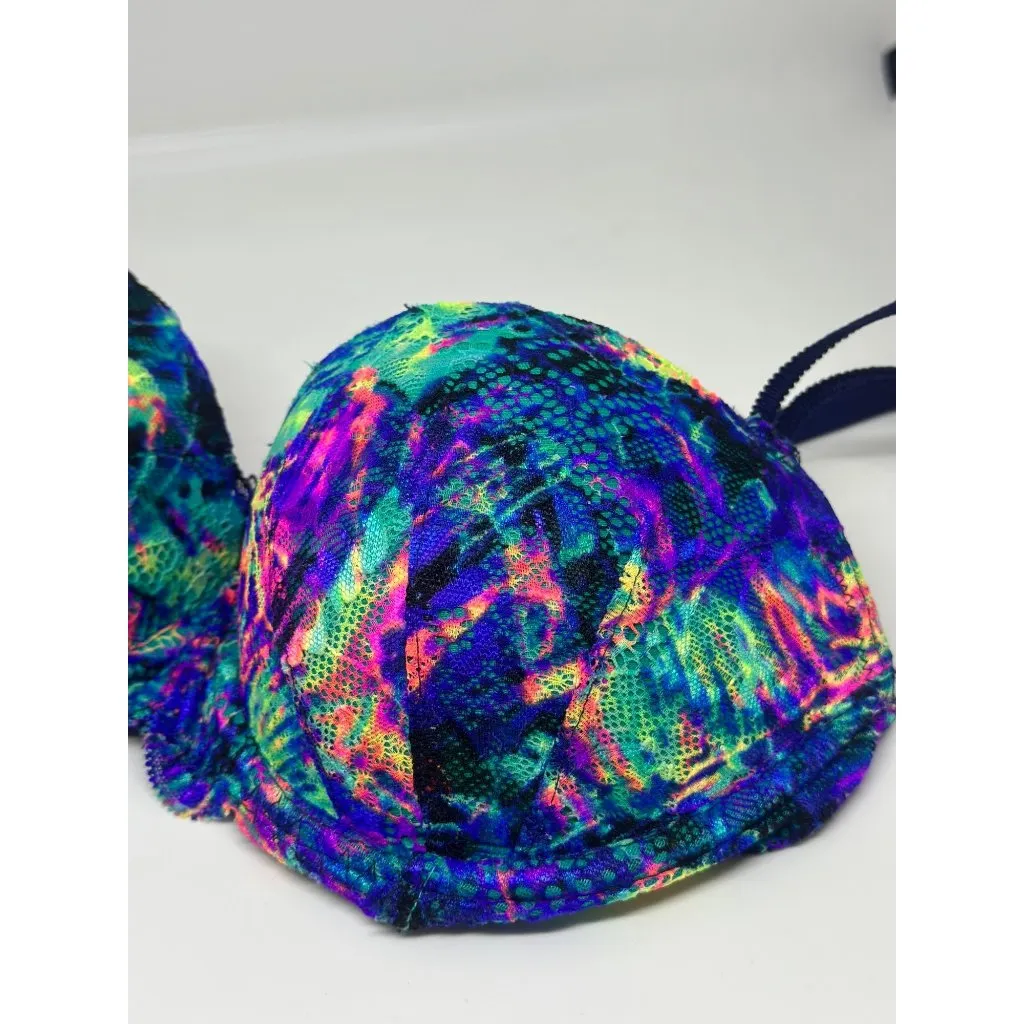 Victoria’s Secret PINK Push-Up Bra Neon Lace Colorful Abstract Print Padded, 32C - Image 3