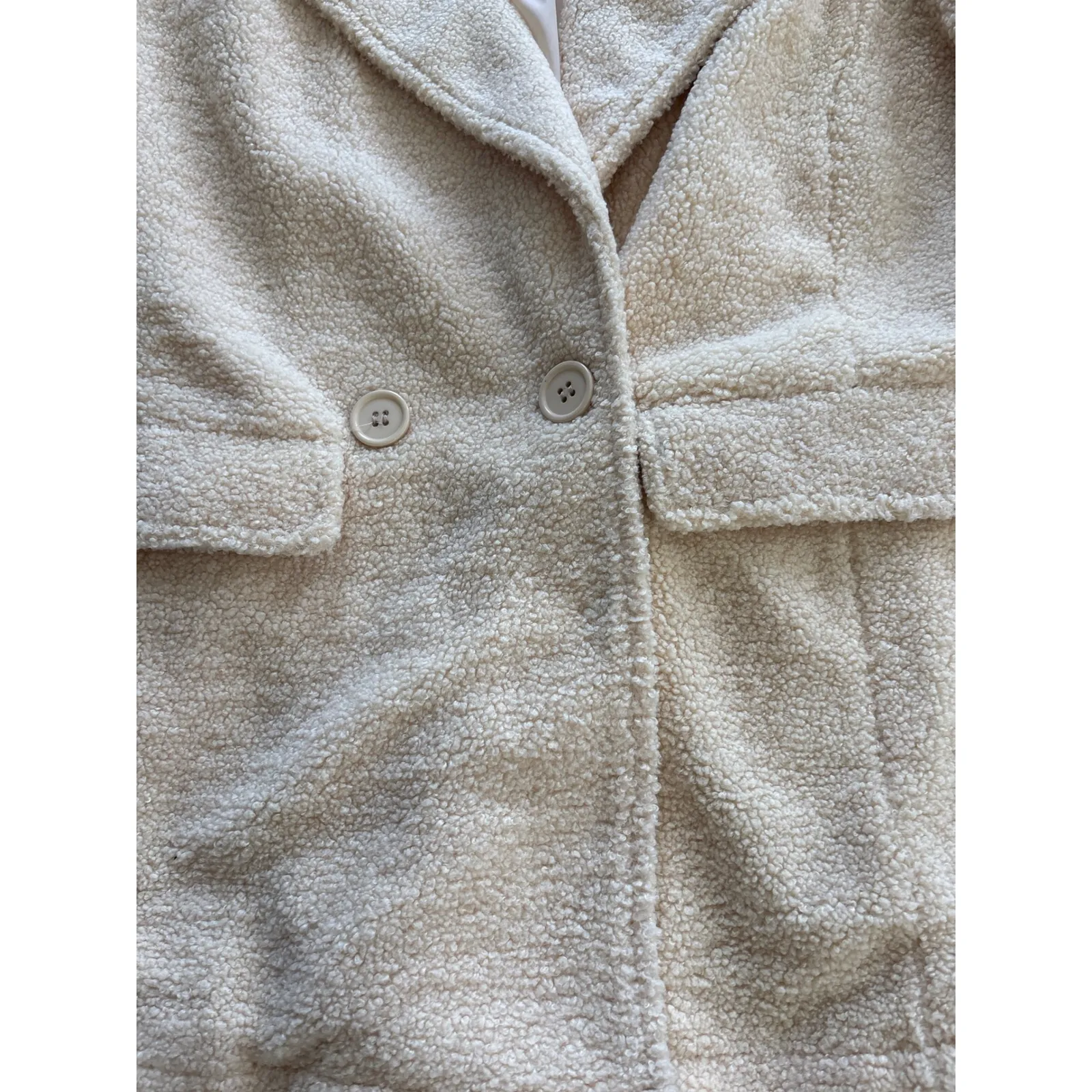 JOU JOU Cream Teddy Bear Double Breasted Blazer Pea Like Jacket Women's XL NWOT - Image 3