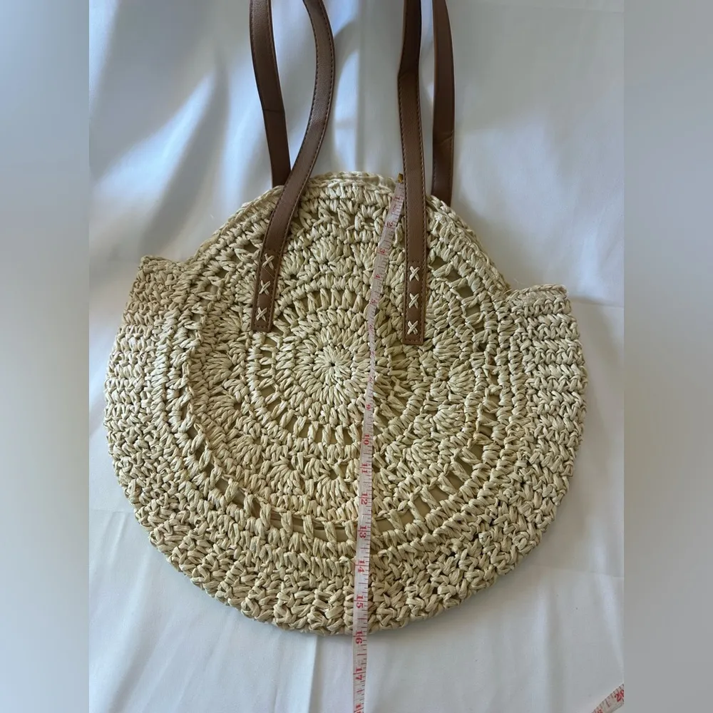 Woven Raffia Hobo bag with Leather straps\lined Brown - Image 3