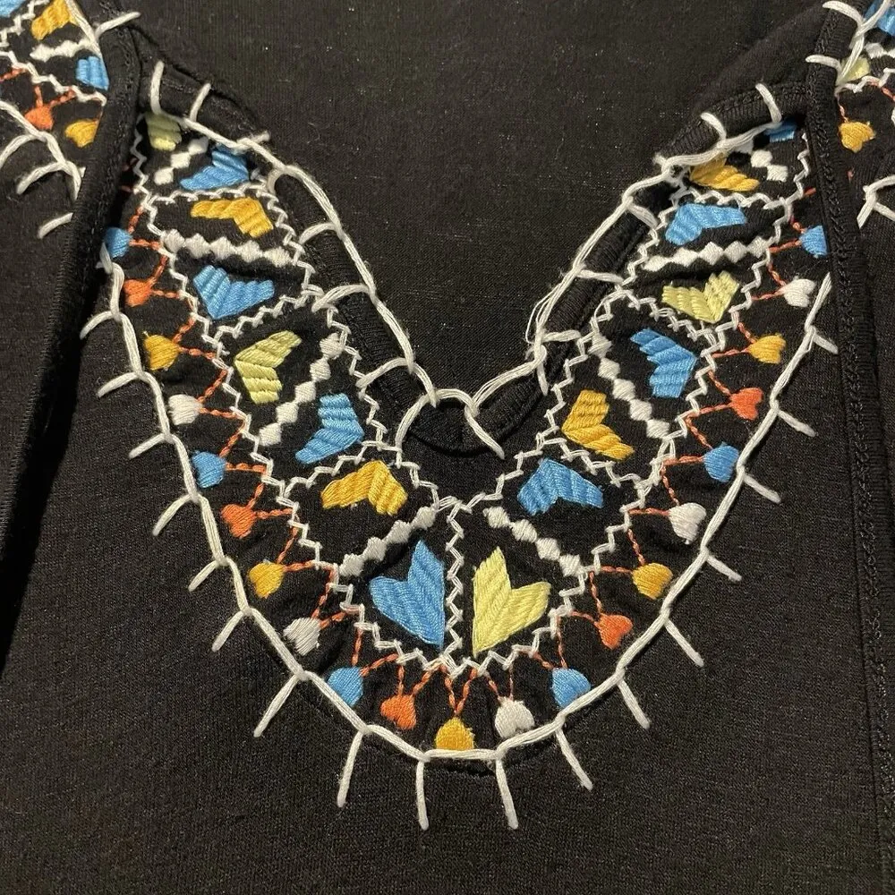 Theme Dress Womens Sz L Black Embroidered Flowy Long Sleeve Boho Vneck Midi Size L - Image 6