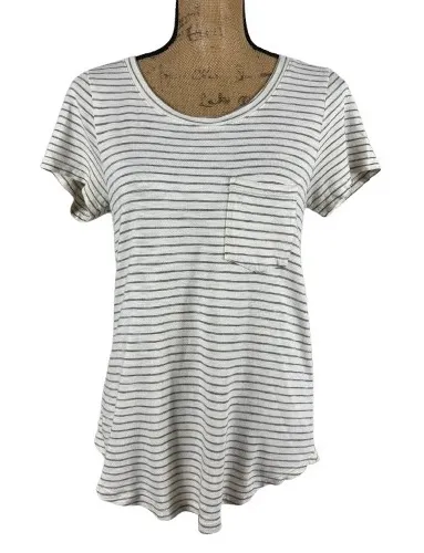 Marine Layer Stripe Pocket Tee White Gray Supima Cotton Micromodal Size Small - Image 1