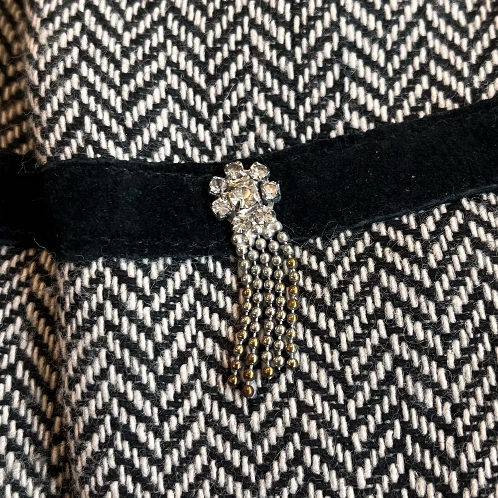 Vintage Leather Gloves Black Herringbone Embellished S Small New - Image 2