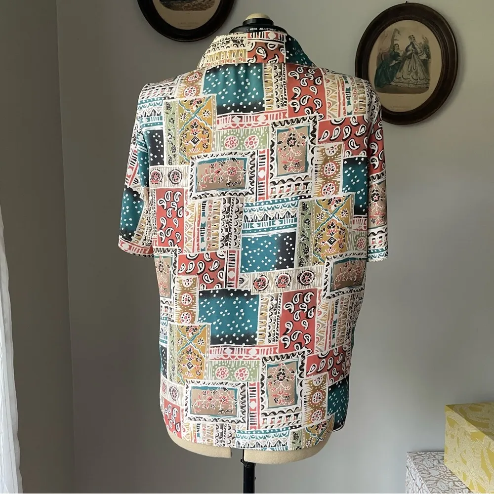 VINTAGE 1990s patchwork pattern button down blouse - Image 7
