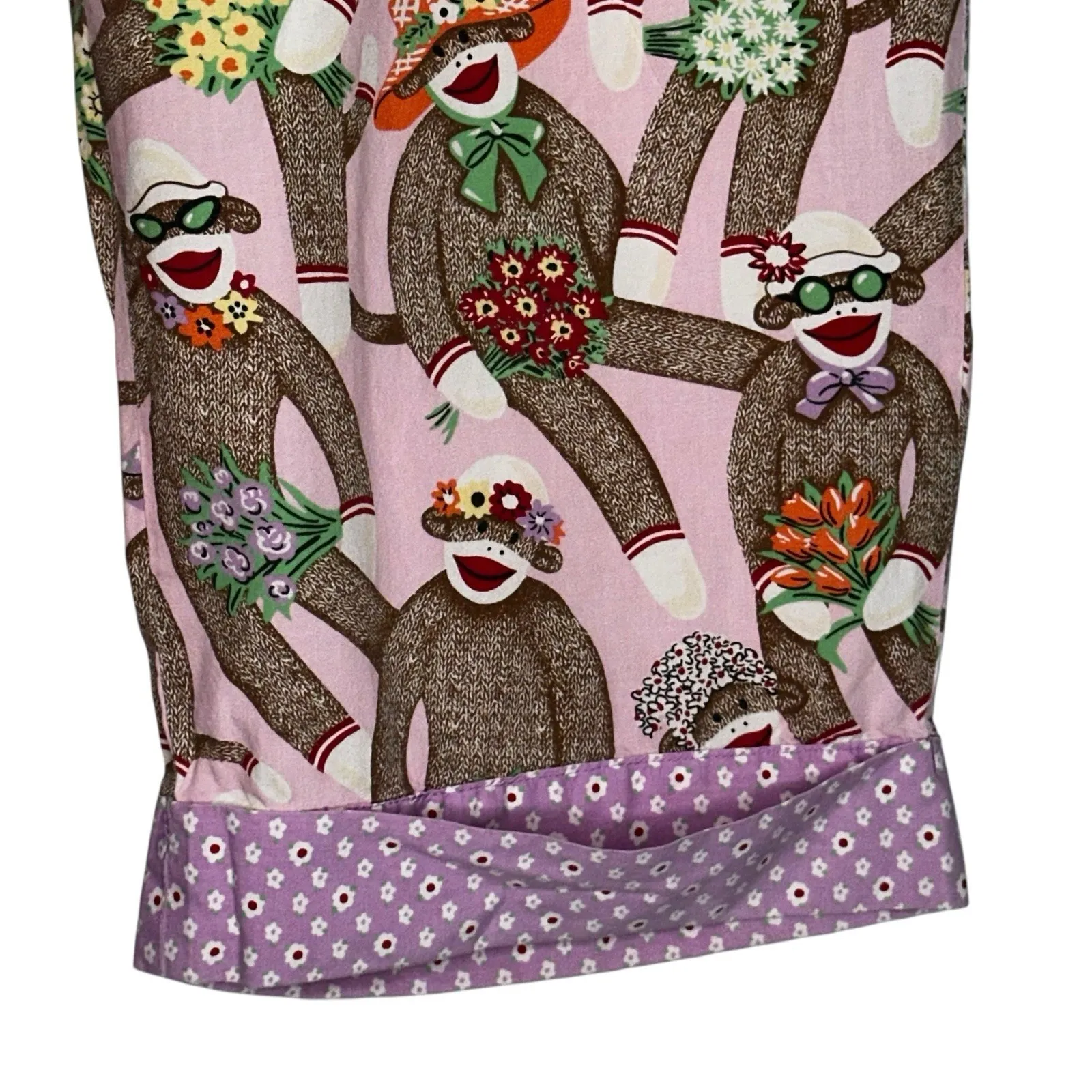 Nick And Nora Womens Capri Pajama‎ Bottoms Pants Sz Medium Pink Sock Monkey - Image 5
