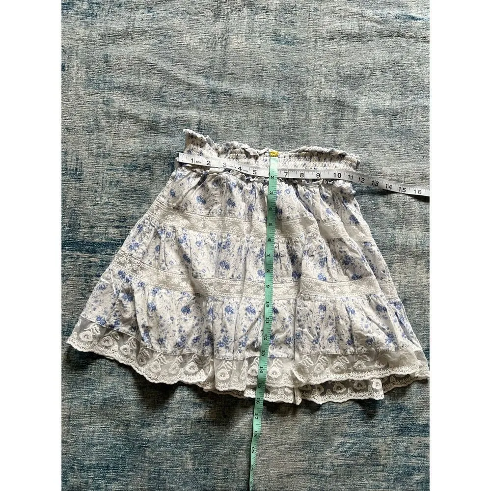 Altar'd State White Blue Ruffle Lace Floral Skirt Size XS - Image 7