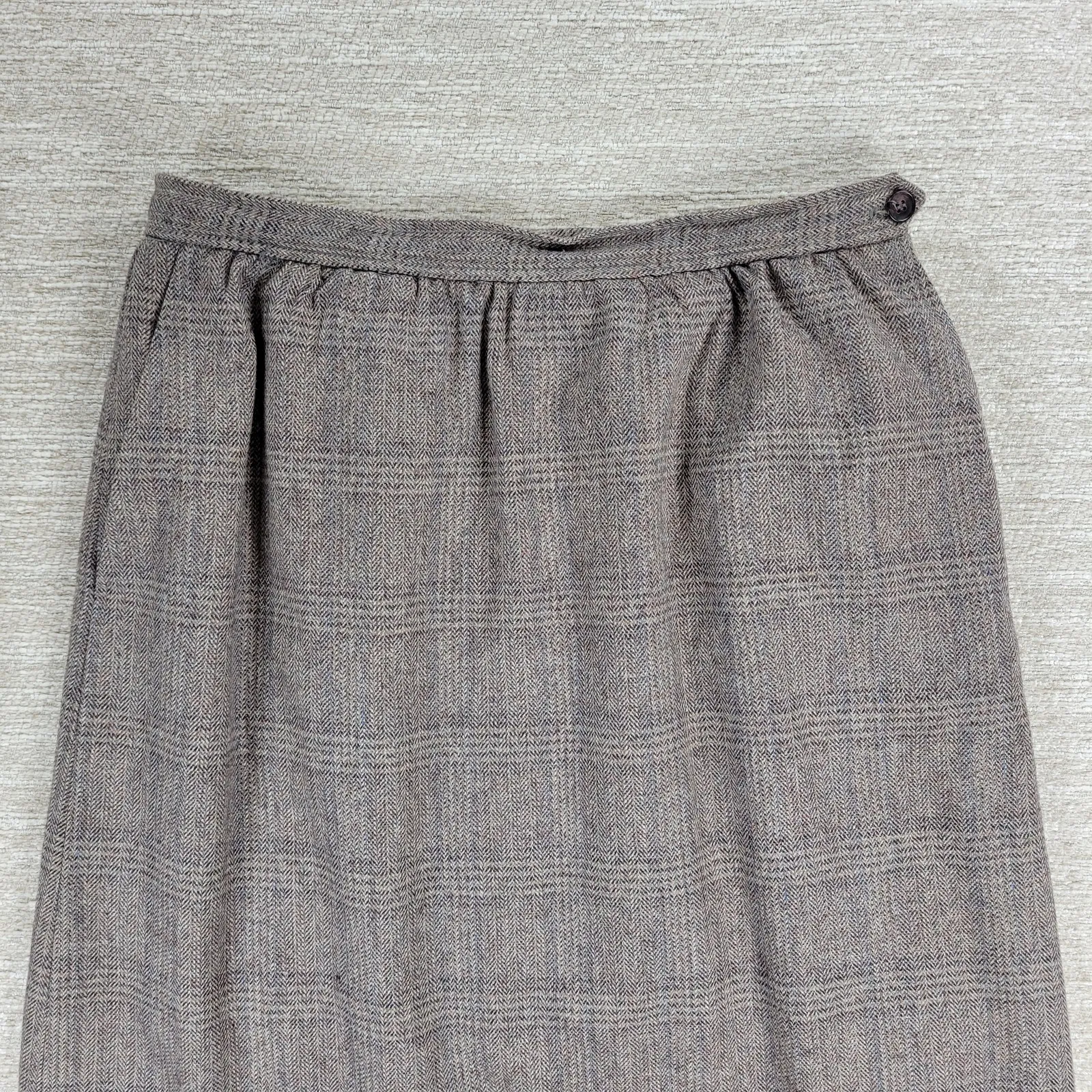 Vintage Evan Picone Wool Blend Plaid Midi Skirt Size 12 Brown USA Made Lined 28” - Image 5