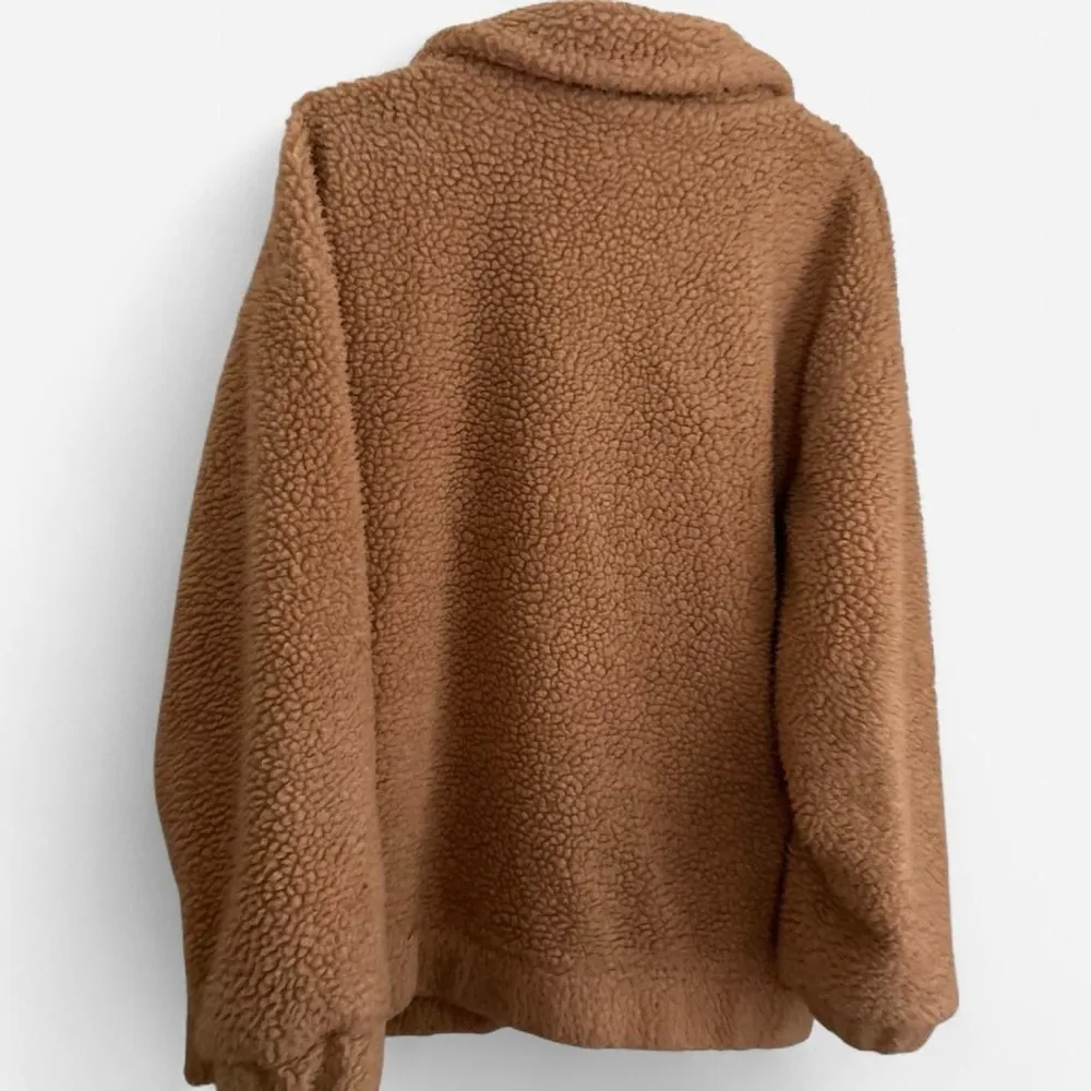 I.AmGia pixie brown Caramel Tan Sherpa Blogger zip up pocket front teddy coat - Image 5