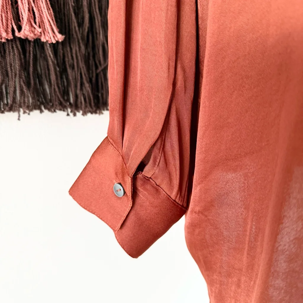 Free People Starry Dreams Satin Shirt Brown Sz M NWT - Image 5