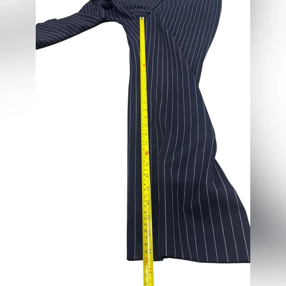 St John Pants Women 10 Navy Blue White Striped Wool Blend Wide Leg Trousers - Image 7