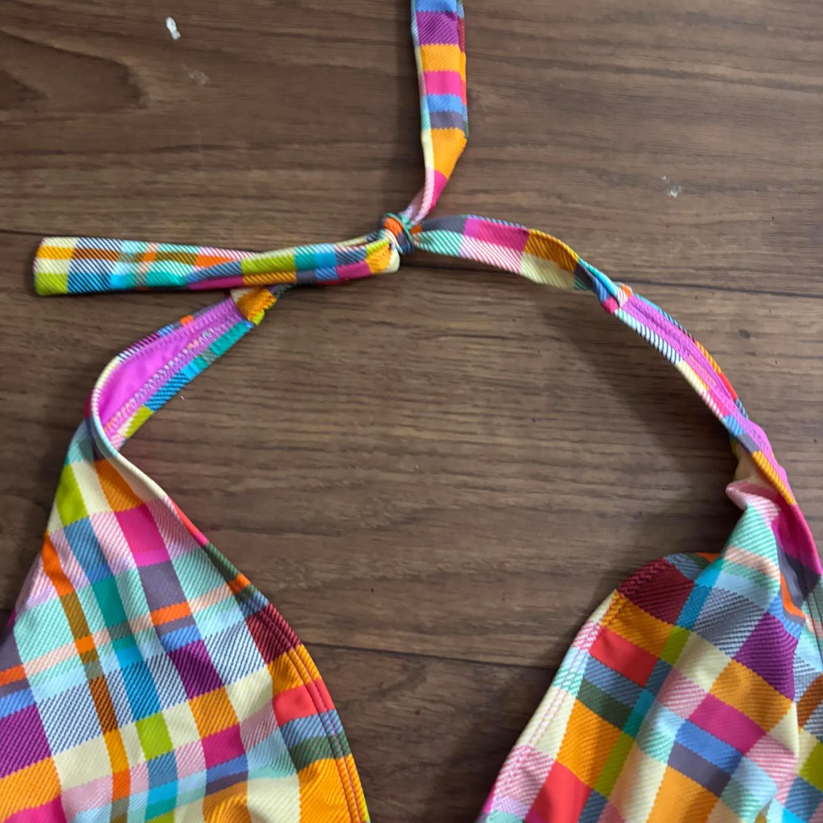 Into the bleu by amrex colorful plaid halter plunge one piece swim suit Orange Size 10 - Image 4