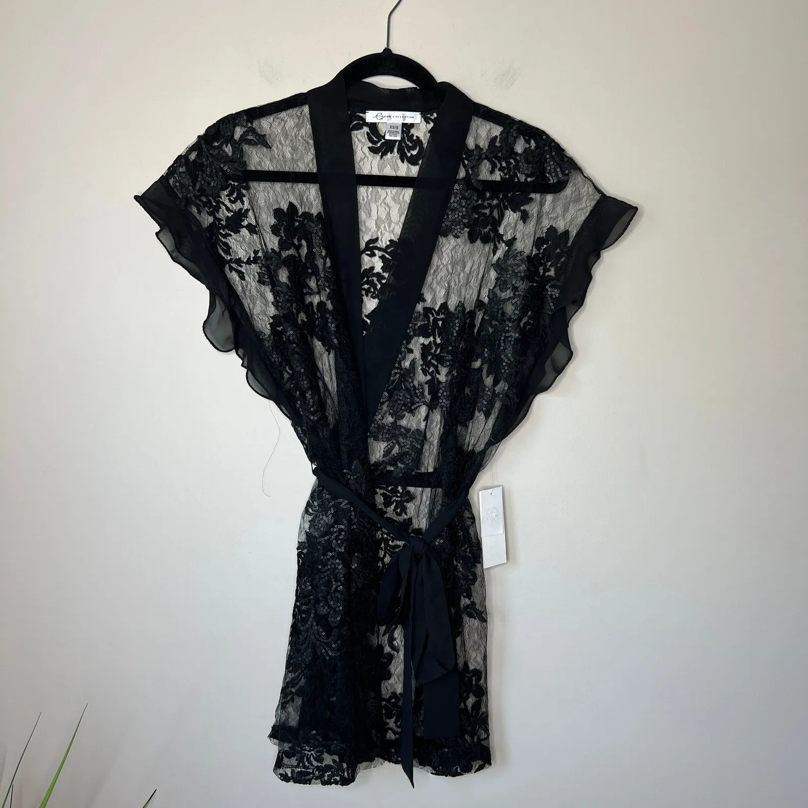 The Rya Charming Cover Up‎ NWT Embroidered Sequin Lace Chiffon Lingerie SZ XS/S Black - Image 10