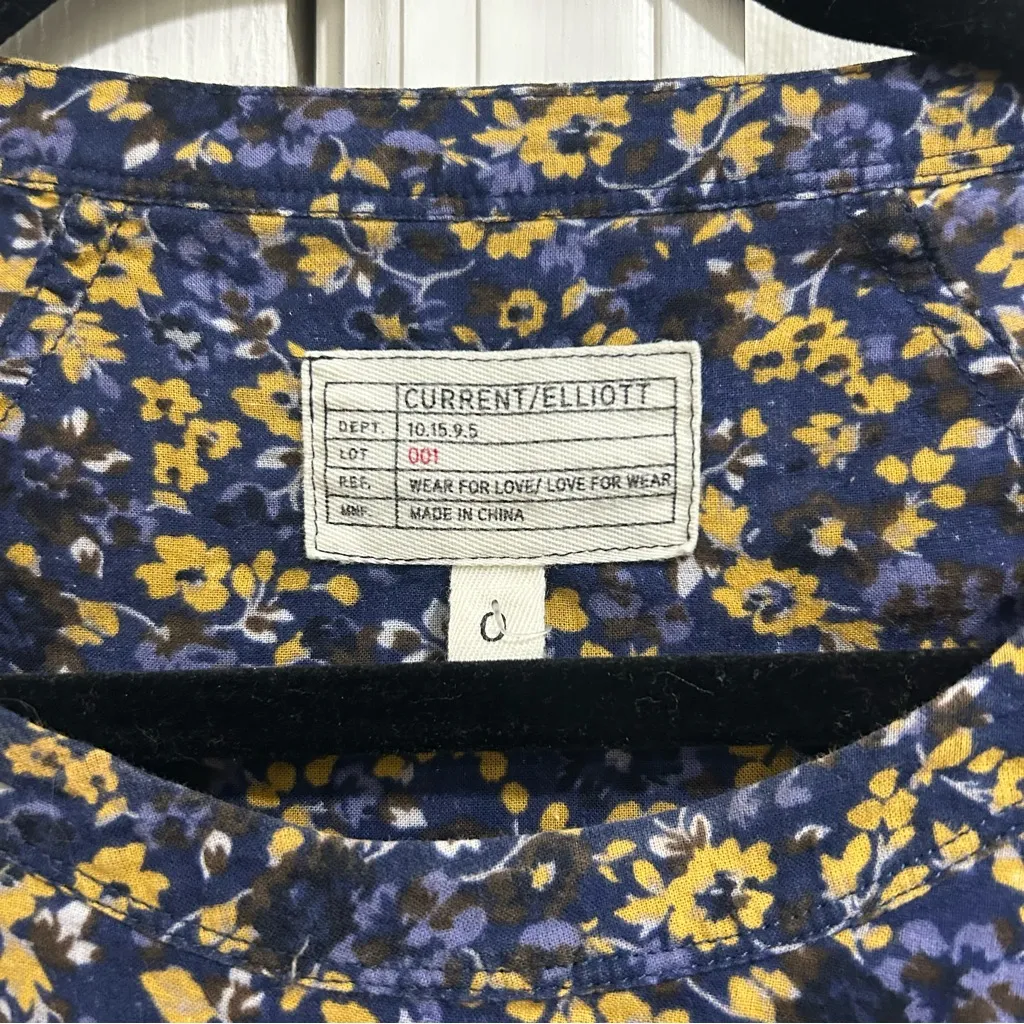 Current/Elliott Blue and Yellow Floral The Raglan Tee Mini Dress Oversized XS - Image 5