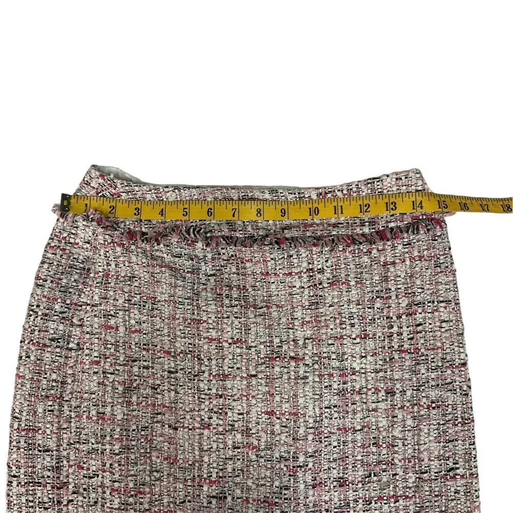 White House Black Market Women's Tweed Fringe Pencil Skirt‎ Pink Classic Size 2 - Image 8