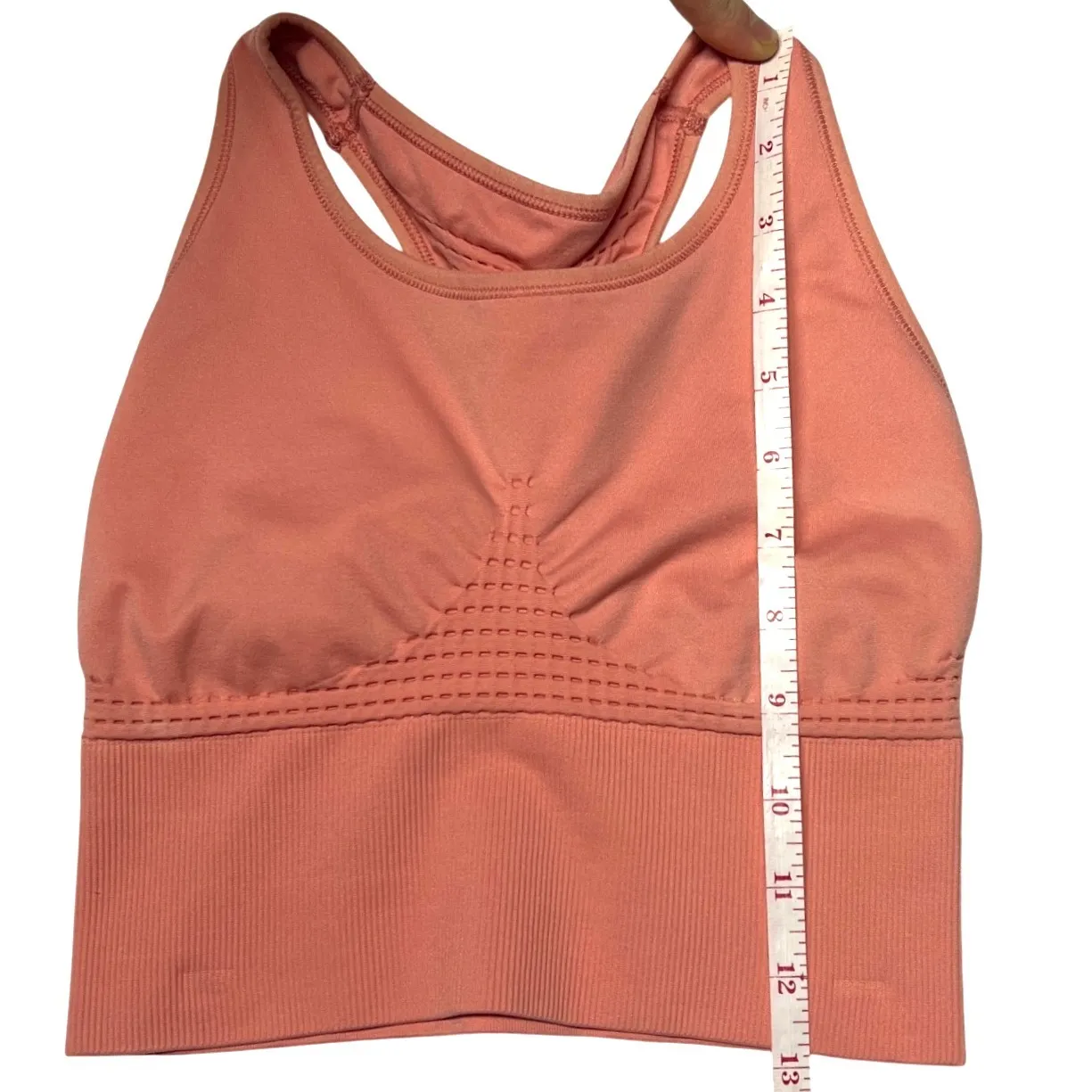 Sweaty Betty Stamina Longline Sports Bra Small Coral Pink Seamless Racerback EUC - Image 7