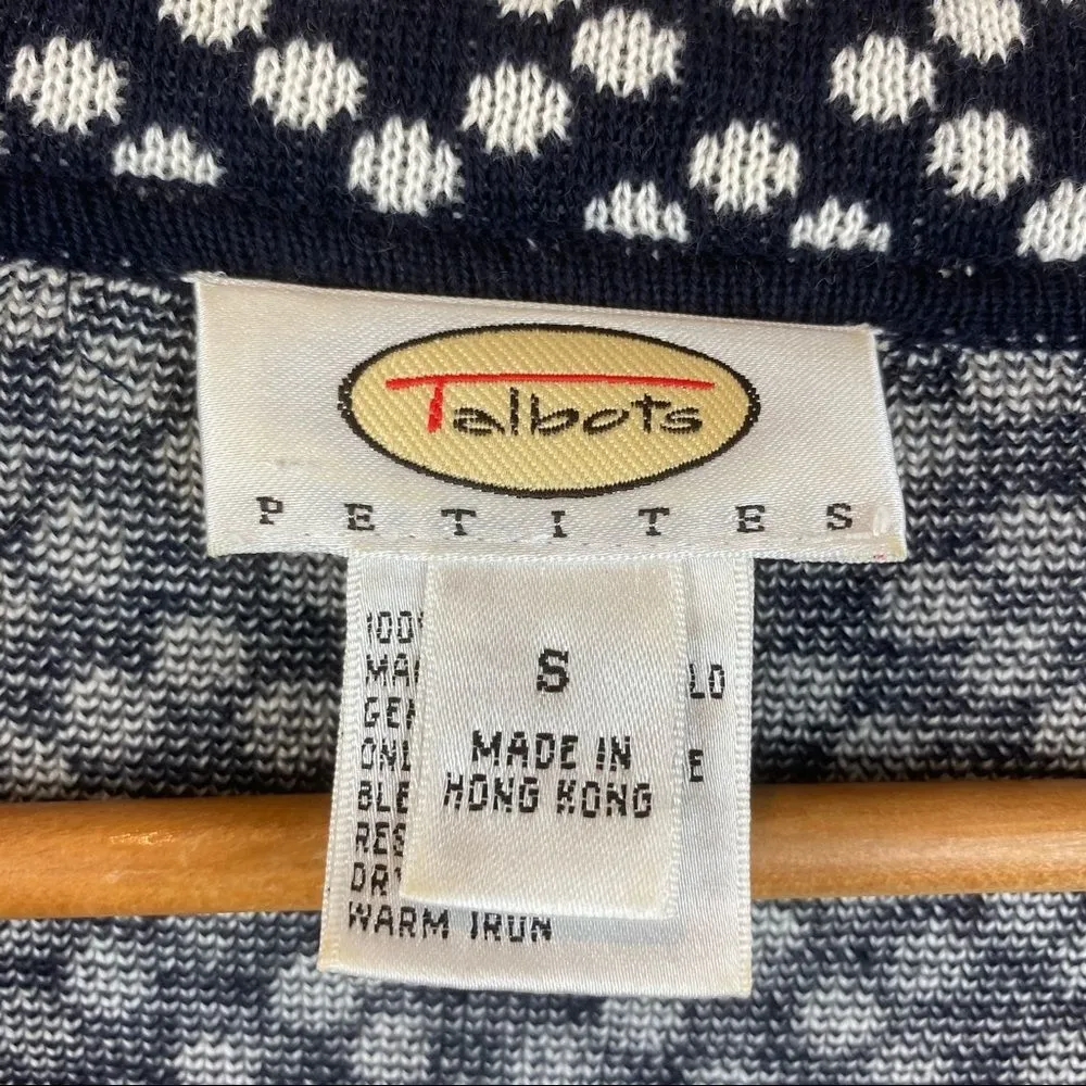 Talbots Black & White Print Knit Button Up Cropped Cardigan Sweater PS S - Image 5