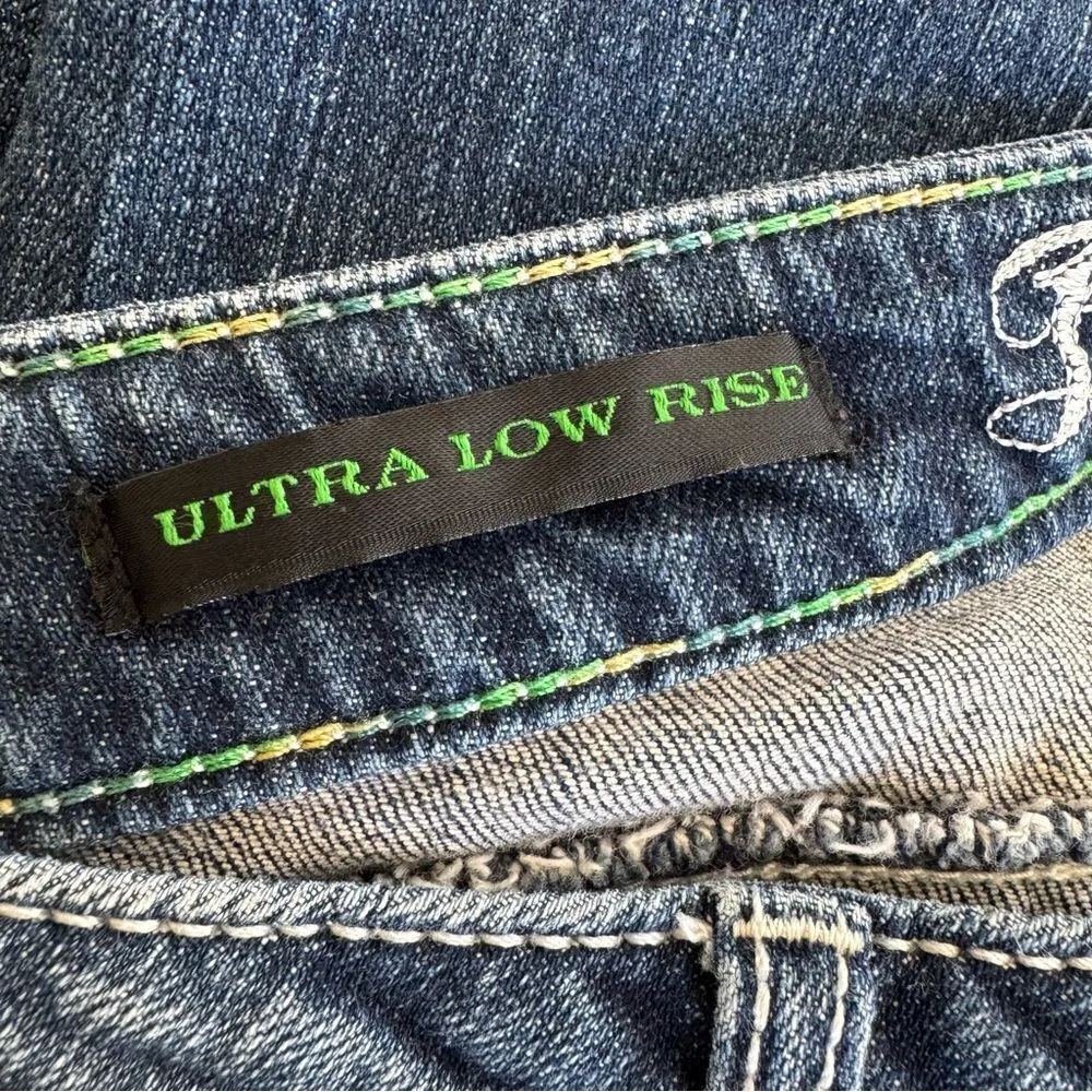 Rock 47 by WRANGLER Wings Embroidered Ultra Low Rise Bootcut Jeans Sz 7/8 - Image 7