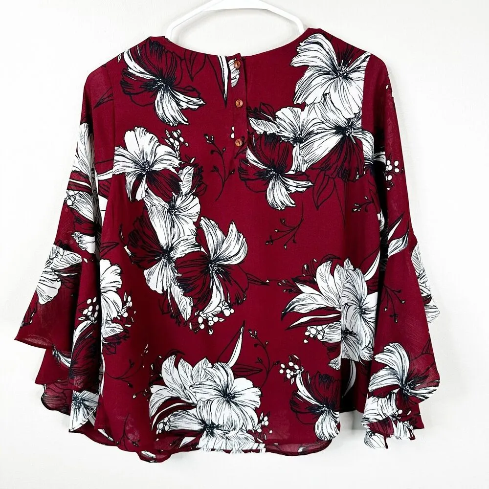 NEW Anthropologie Isla Maude Blouse Womens M Riana Bell Sleeve Floral Top - Image 8