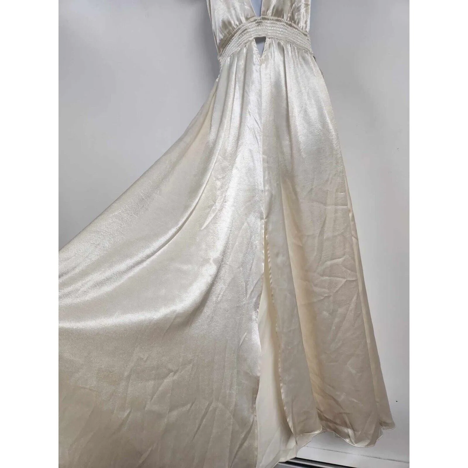 Free People Look Into The Sun Satin Cutouts Halter Gown Maxi Dress XS - Image 8