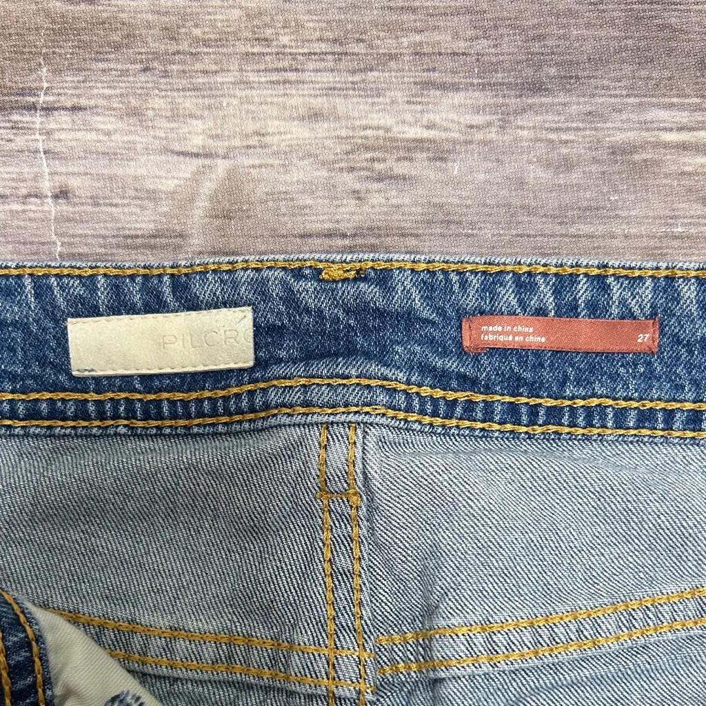 Pilcro Medium Wash Patchwork Splatter Slim Boyfriend Mid Rise Jeans 27 Blue Red - Image 8