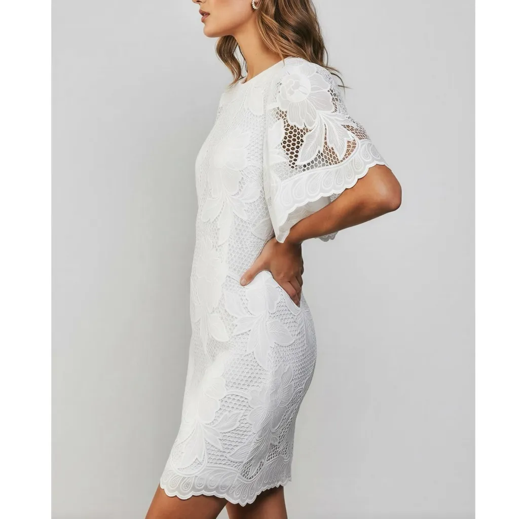 DELFI COLLECTIVE Alyssa Guipure Lace Mini Dress, White, XS White - Image 2